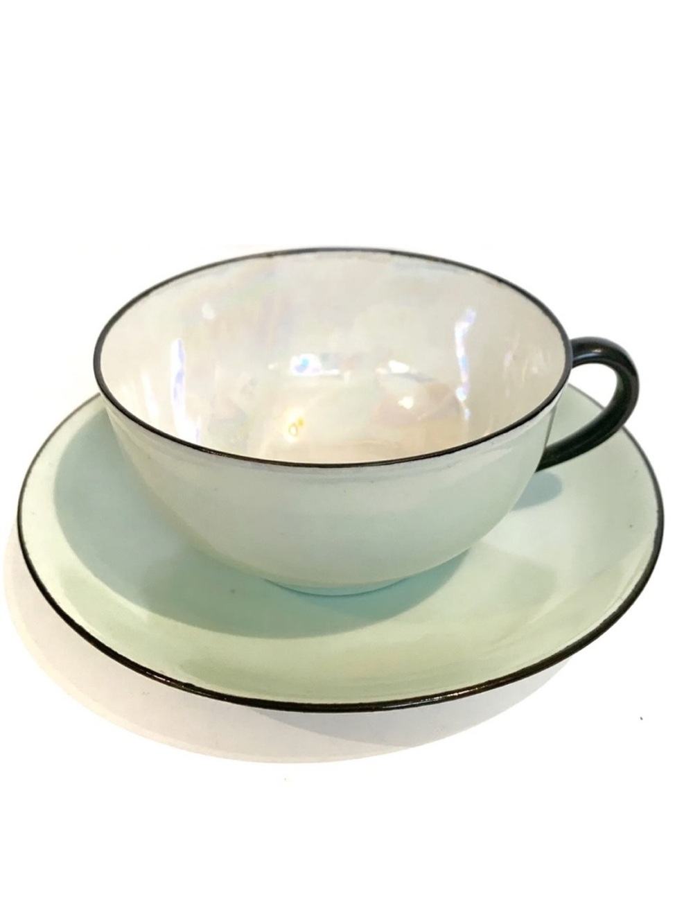 Kokura China Iridescent Tea Cup and Saucer Williams Art Co Toronto Green White